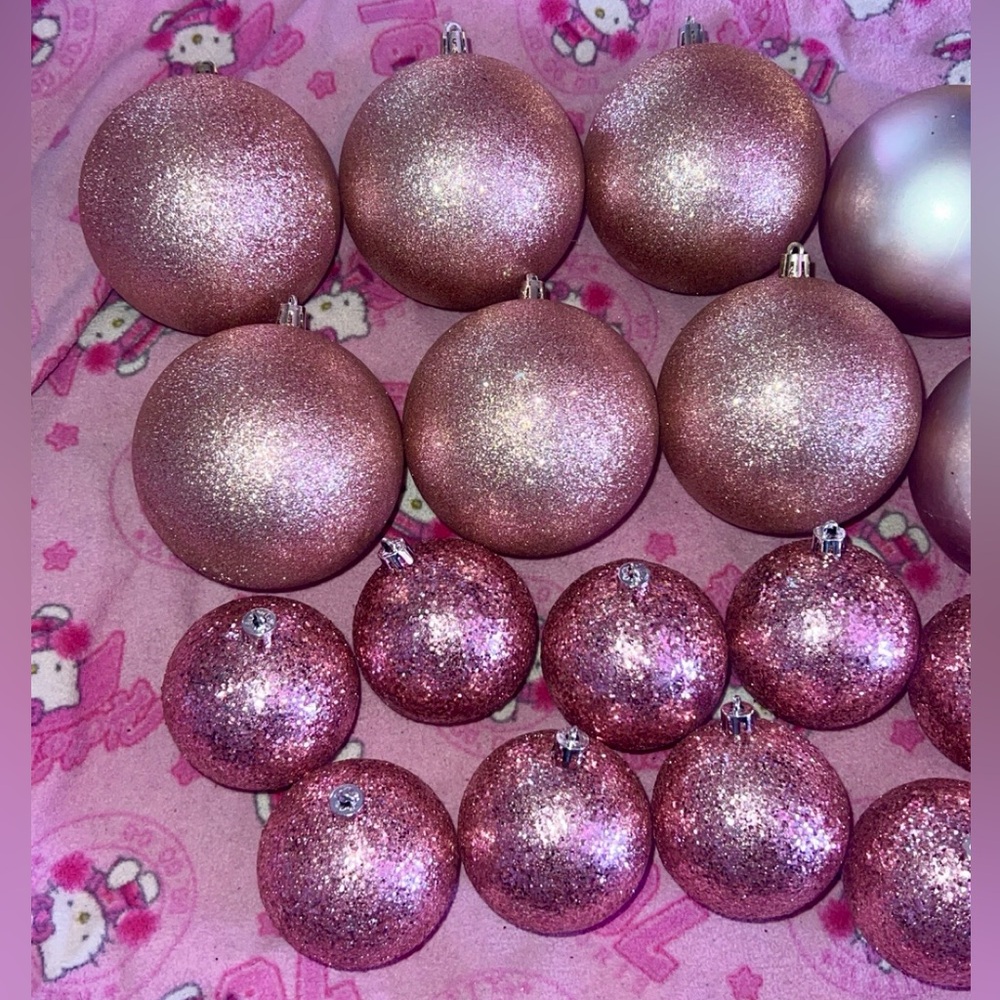 36 Ornaments set Rose Gold Pink, glitter, Metallic Holiday Ornaments - Picture 3 of 13